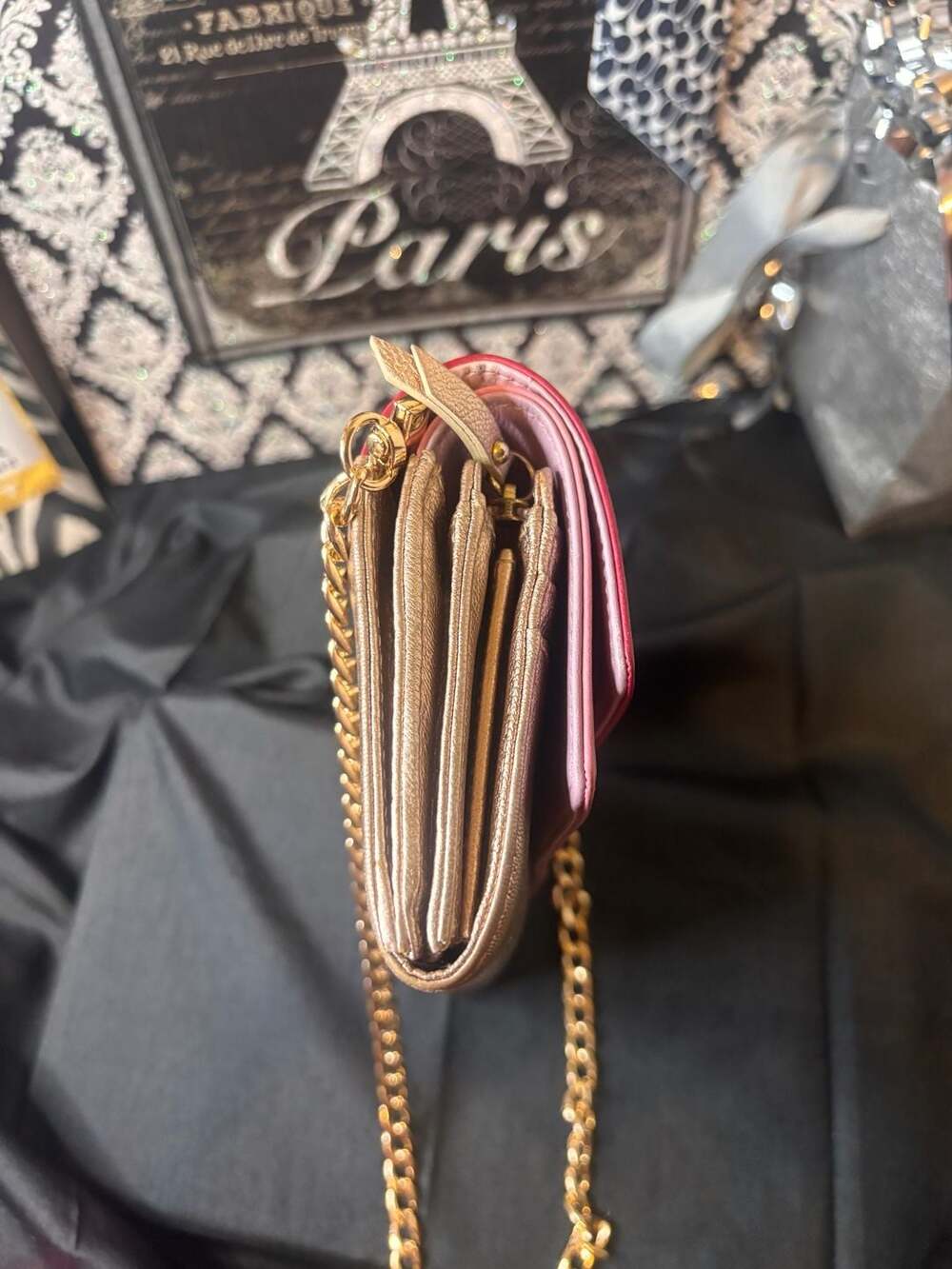 Coach Colorblock Chain Crossbody Wallet Pink Gold Leather - Picture 10 of 11